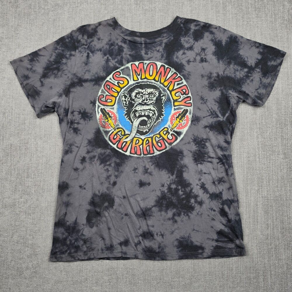 Gas Monkey Garage Shirt Mens Large Black Grey Tie Dye Graphic Tee Hot Rod Biker